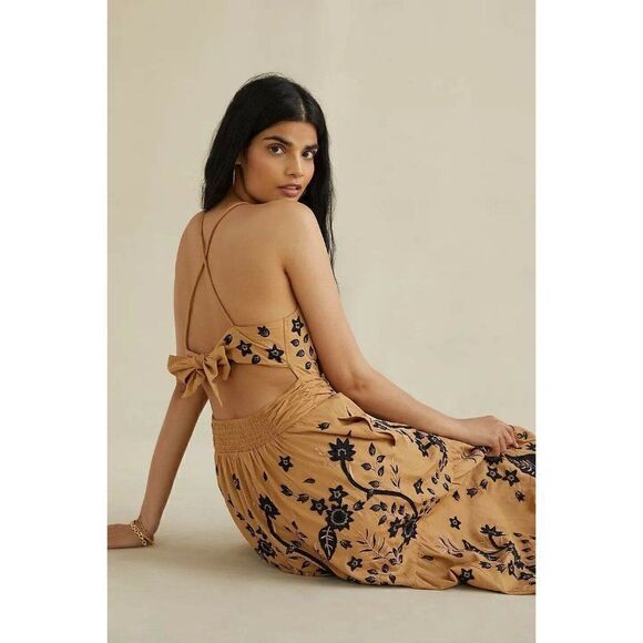 NWT ANTHROPOLOGIE Sz 6 MAEVE VERUSCHKA EMBROIDERED MIDI HALTER DRESS - Picture 3 of 5